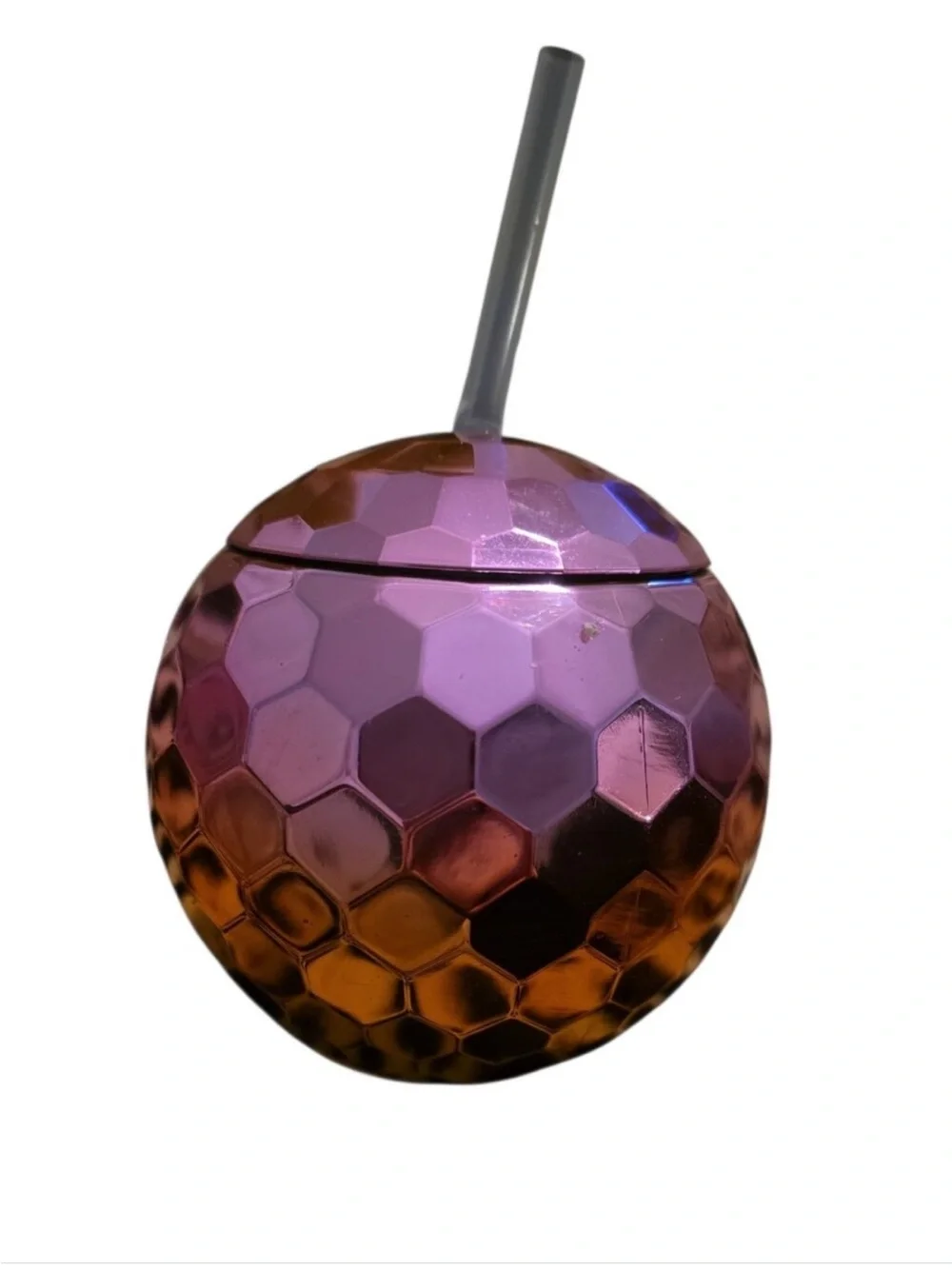 Iridescent Pink Ball Tumbler with Straw - Home Party Supplies